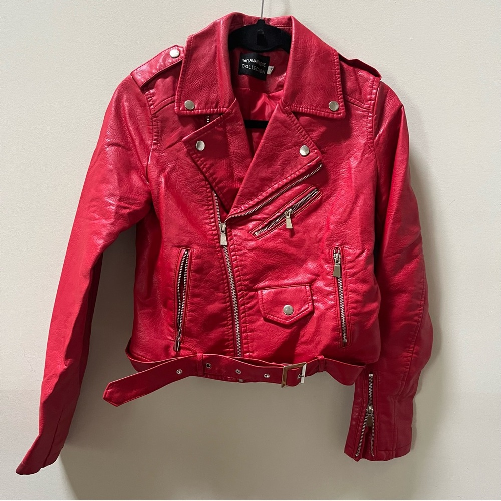 Red Faux Leather Moto Jacket